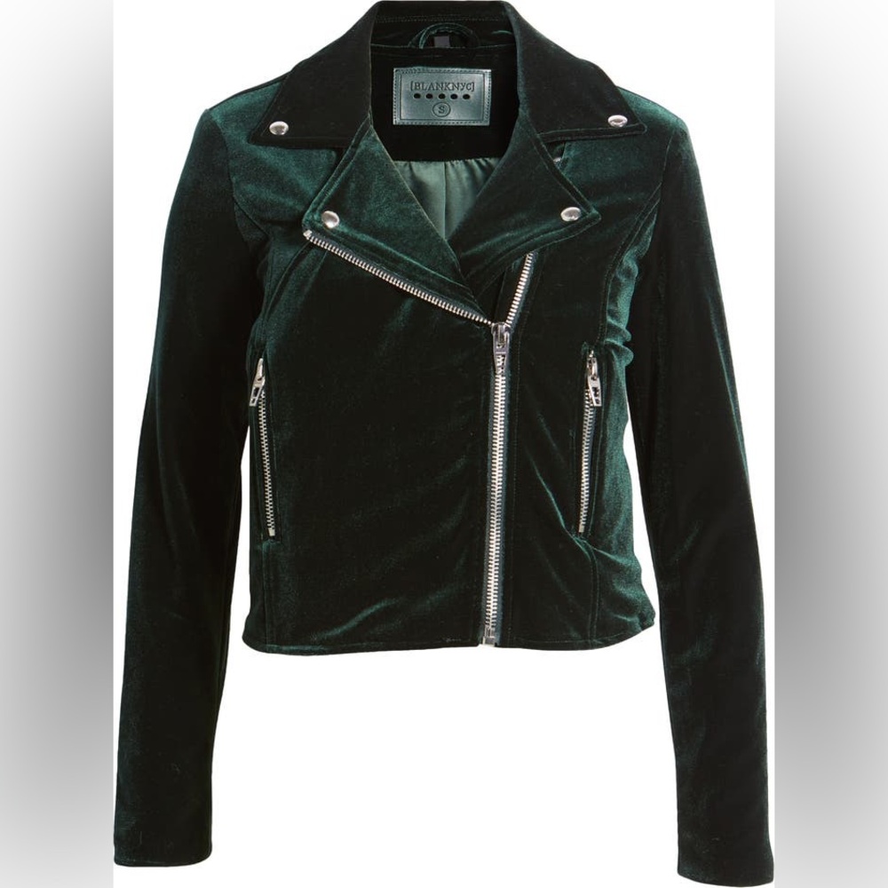 Blank NYC Dark Green Velvet Moto Jacket